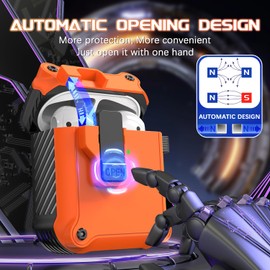 R-fun Compatible with AirPods 2nd Generation 2019,1st Gen 2016 Charging Case Cover, Full Drop Protection Auto Pop-Up Lid Compatible with Airpods Case with Cleaner Kit & Keychain,Orange