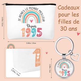 Perthlin Birthday Gift Set for Women Cosmetic Bag and Keyring Gift with Year and Rainbow Travel Retirement Gift for Mother Grandmother Colleague Nurse (1995), 1995, 1995