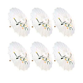 TJ Global PACK OF 6 Japanese Chinese Kids Size 22" Umbrella Parasol For Wedding Parties, Photography, Costumes, Cosplay, Decoration And Other Events - 6 Umbrellas (White)