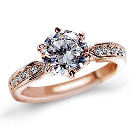 QJLE 1.5 Carat Fake Wedding Rings, Dainty Cubic Zirconia 18K Rose Gold Plated Rings for Women Promise Engagement Stacking Rings Size 7 Band