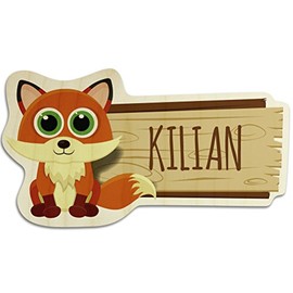 printplanet Wooden Door Sign with Name Kilian - Fox Motif - Name Plate, Wooden Plaque, Children's Room Sign