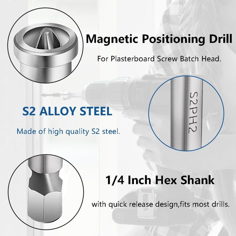 SeonFook 10PCS Magnetic Positioning Screwdriver Bits, Drywall Screw Setter PH2