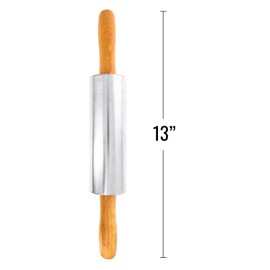 Beille Oak Wood Stainless Steel Barrel Classic Bakers Rolling Pin Baking Supplies Kitchen Essentials (2 Sizes) (13 Inch)