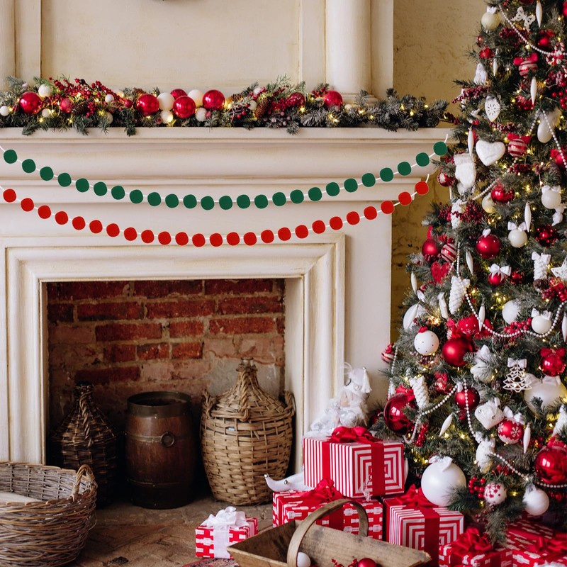 PATIKIL 4個のポンポンガーランド、6.5フィートの装飾用ハンギングガーランドボールバナー、20個のフェルトボール付き、ハロウィン感謝祭クリスマス結婚式誕生日パーティールームデコレーション、ダーク緑