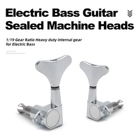 MAXCHEER 2R2L - Clavijas de afinación selladas, cabezales de máquina, llaves de afinación/botones, piezas de guitarra, afinadores de cabeza de máquina para graves de precisión y bajo de jazz (cromado)