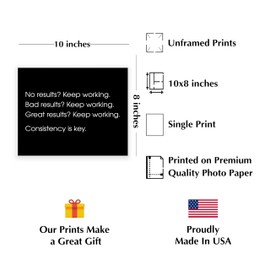 "Consistency Is Key" Inspirational Wall Decor Print - 10x8" Modern Black & White Art For Living Room Decor, Home Decorations, Gym Decor, Office Decor, or Desk, Unframed