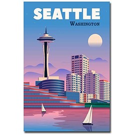 Seattle Washington Vintage Travel Art Refrigerator Magnet Size 2.5" x 3.7"