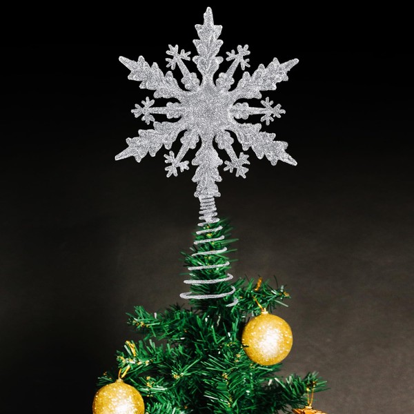 NOCHME Dazzling Christmas Tree Topper, Snowflake, Super Shiny, 5.5 x 9 Inches, Star Top for Christmas Tree, Christmas Decoration, Silver