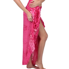 INGEAR Long Batik Print Sarong Womens Swimsuit Wrap Cover Up Pareo (Pink Sun)