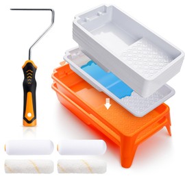 HANJKINZ Paint Tray Kit, 27 Pack, 4 Inch Paint Roller Tray Liner, Small Plastic Paint Tray, Paint Tray Liners Disposable 20 Pcs, Large Quantity of Thickened Plastic Paint Tray Liners