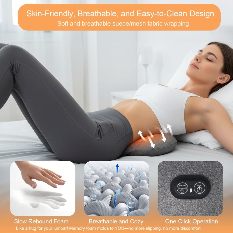 3-in-1 Lumbar Massager with Heating/Vibration/Adjustable Traction Memory foam lumbar pillow