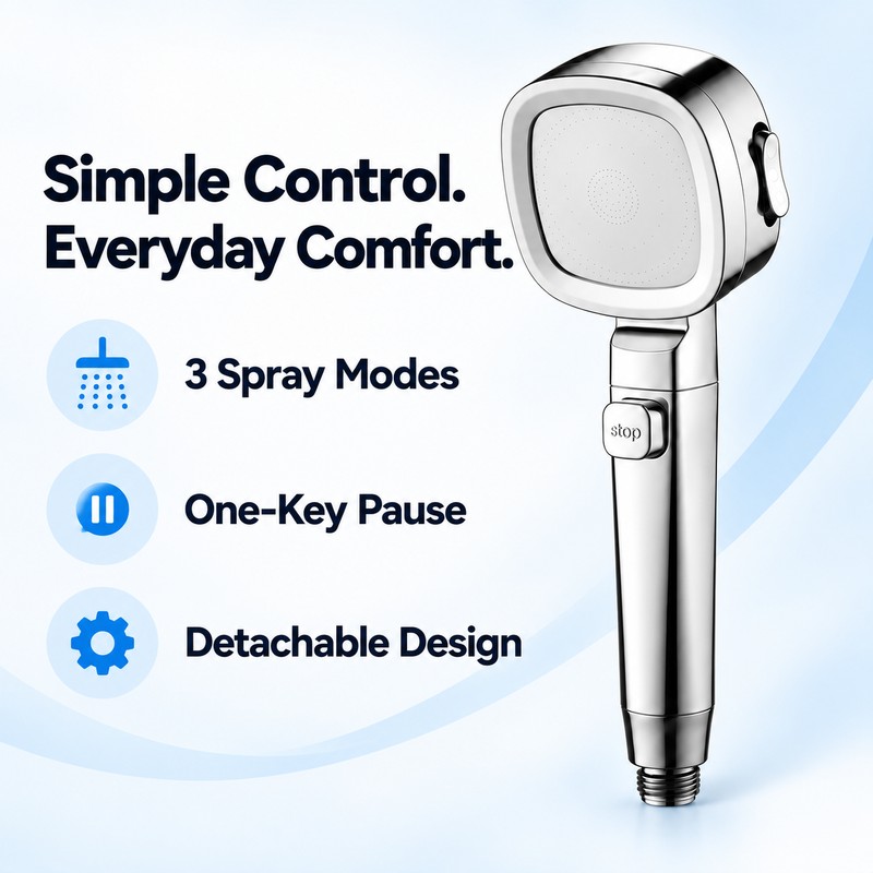High Pressure Shower Head – 3 Adjustable Spray Modes