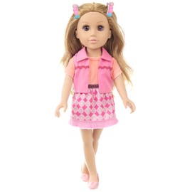 AK KYC 18 Inch Girl Doll Playset with Doll Clothes and Accessories Including 18 Inch Doll Jacket T-Shirt Skirt Shoes backbag Hairband for Little Girl