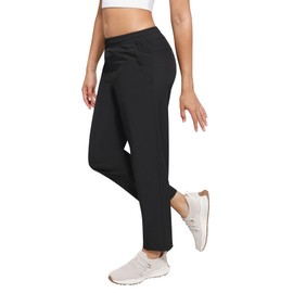 Cosmolle Womens Golf Pants Hiking Pants Quick Dry Ultra-Light Water Repellency Elastic Waist Outdoor Pants (Black, Large)