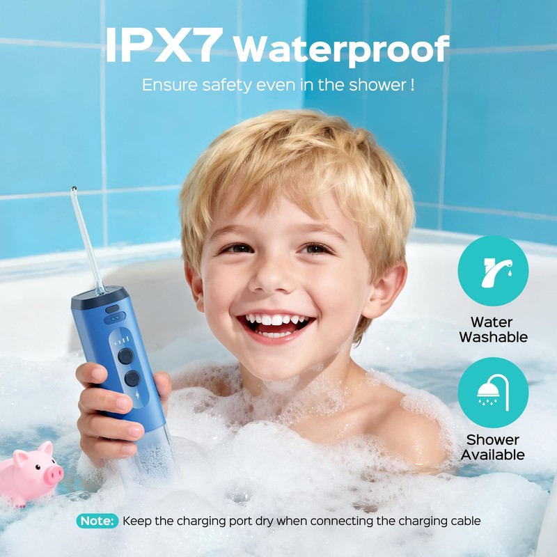 COSLUS Portable Water Flosser for Kids: 4 Gentle Modes for