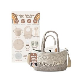 Kiddibodi® Baby Gift Set - Gender Neutral - Silicone Feeding Set with Suction Plate, Bib, Spoon, Sippy Cup, Pacifier Feeder, Basket