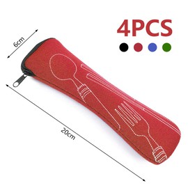 Vicloon 4 Pcs Cutlery Bags, Portable Flatware Bag, Fork Spoon Organizer, Camping Cutlery Storage Bag, Reusable Tableware Storage Bags for Fork Spoon Chopsticks (Black & Blue & Red & Green)