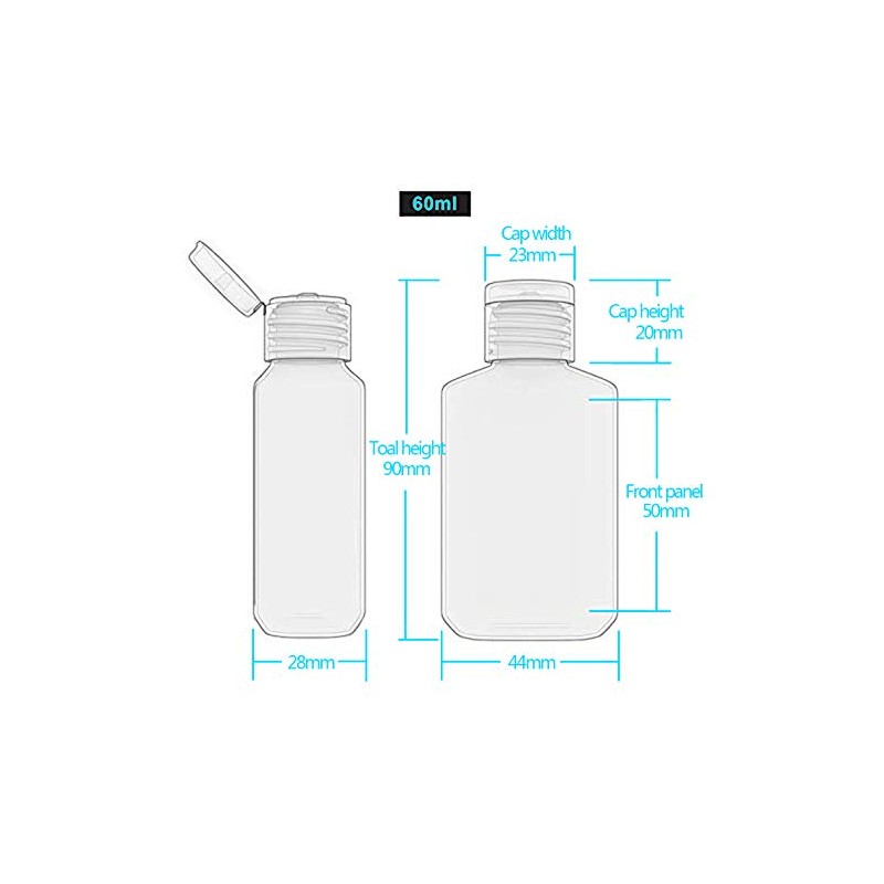 Foochy 60 Pack Clear Hand Sanitizer Bottles Empty Plastic Refillable