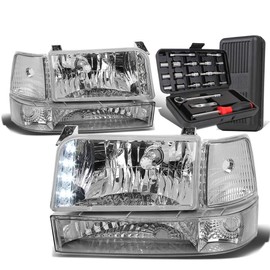 Auto Dynasty LED Chrome Housing Clear Side Headlight w/Bumper Lamps+Tool Kit Compatible with Ford F-150 F-250 F-350 92-96