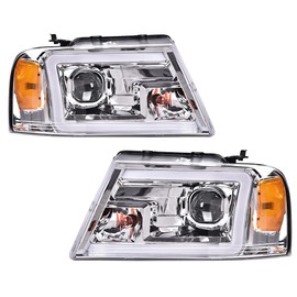 GRAND ORANGE LED DRL Projector Headlights Assembly Compatible with Ford F150 2004 2005 2006 2007 2008 /Fit 06-08 Lincoln Mark Bumper Headlamp Clear Lens 7L3Z13008FA 7L3Z13008EA 7L3Z13008CA