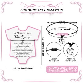Henoyso 25 Sets Baby Shower Favors for Guests Boy Girl Baby Shower Bracelets Party Favors Adjustable Message from The Bump Card Bracelets Footprints Charm for Gender Reveal Thank You Gifts