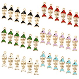 Honbay 36PCS Enamel Alloy Fish Bone Charms Pendant Fish Skeleton Pendants for Earring Necklace Bracelet Keychain Jewelry Craft Making (6 Color)