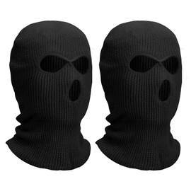 2 Pieces 3 Hole Winter Knitted Mask,Outdoor Sports Full Face Cover Ski Mask Warm Knit Balaclava for Adult Skiing Motorcycle Wind Protection (UK, Alpha, One Size, Black)