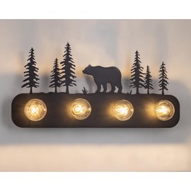 TOCHIC Rustic Bathroom Light Fixtures, 4 Lights Farmhouse Bathroom Vanity Light Over Mirror Dimmable, Western Bear Sconces Wall Lighting for Mirror Cabinets, Powder Room, Living Room, Black, 26”L