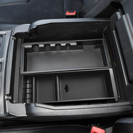 HGWEI Center Console Organizer Compatible with Ford F150 2015-2020, 2017-2022 F250 F350 F450, 2018-2024 Expedition Accessories, Insert Tray Armrest Storage Box, Full Console w/Bucket Seats ONLY, Black