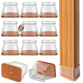 Chair Leg Floor Protectors Rectangle Chair Leg Protectors for Hardwood Floors Silicone Caps Felt Furniture Leg Pads Covers Non Slip Reduce Noise 32 Pack Clear Fit L:1-1/8" ~ 1-1/2",W:3/4" to 1"