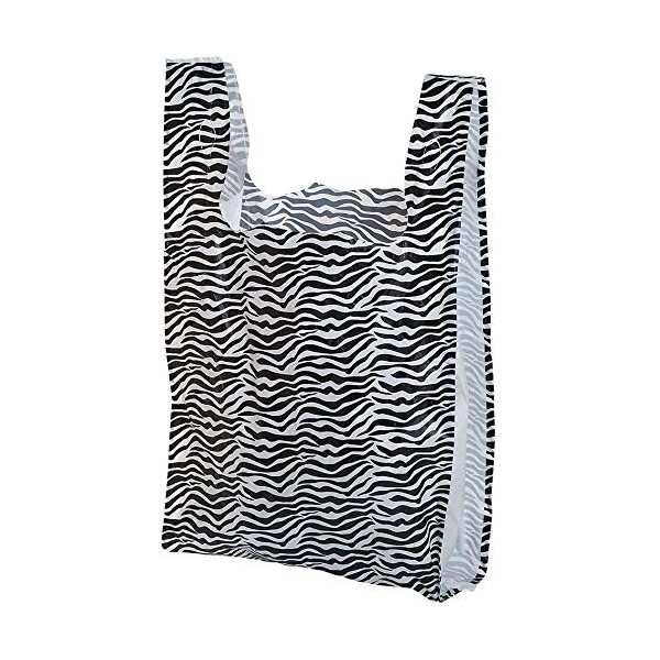 100-Pack Medium Zebra Print Plastic T-Shirt Bags, 11.5 x 6