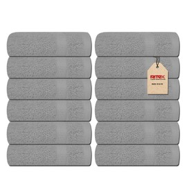 Ritex Wash Cloths Pack of 12 (33cm x 33cm)- 100% Combed Ring Spun Cotton WashCloth - 600 GSM Washcloths – Ultra Soft Face Towels - Absorbent Wash Cloth for Face (Light Grey)