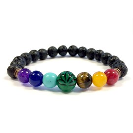 fiona Chakra Bracelet Healing, Chakras Necklace Lotus Yoga, 7 Chakra Jewelry For Women, Lava Beads Real Stones, Gift For Her 1 pc (Chakra Beaded Bracelet)