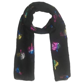 World of Shawls Silver Foil Mulberry Tree Print Fashion Scarf (Multi color glitter Mulberry Black)
