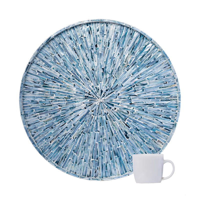 PEMAR 22" Round Mother of Pearl Extra Large Ottoman Tray
