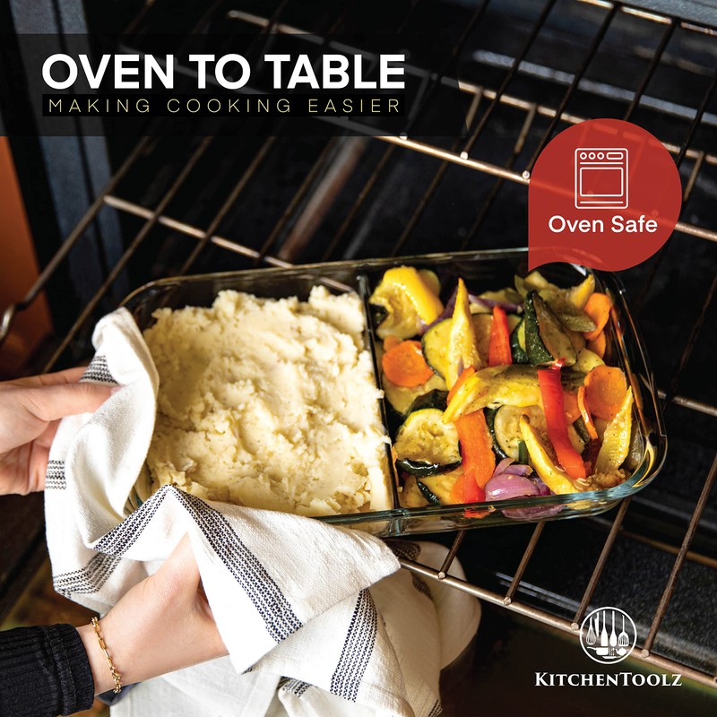 Divided Glass Casserole Baking Dish, Rectangular Bakeware Set 2.3 Qt