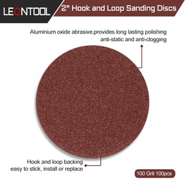 LEONTOOL 2 Inch Hook and Loop Sanding Discs 100 Grit 100Pcs Sandpaper Discs for Random Orbital Sander Pads Grinding Polishing Metal Wood Rubber Leather Plastic Stone Glass
