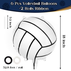 Volleyball Foil Balloons, 6 Pcs Volleyball Sports Balloons, Small Volleyball Helium Mylar Balloons for Volleyball Sports Themed Birthday Party Decorations Supplies