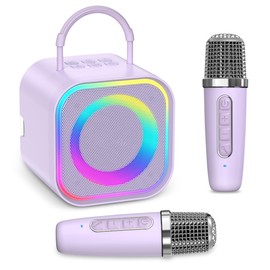 LOFICOPER Mini Karaoke Machine, Portable Bluetooth Karaoke Speaker with 2 Wireless Microphones, LED Party Lights, Support Magic Voice Effects & TF/AUX Input, for Kids, Adults, Home Party