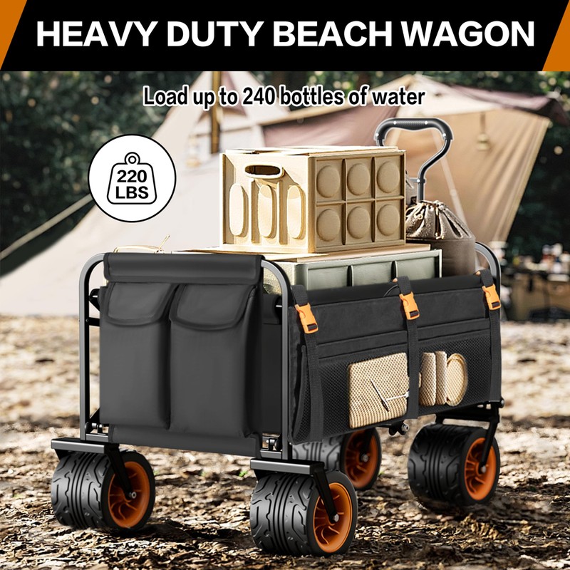 Highpro Heavy-Duty Folding Beach Cart with Extra Large 150L Capacity,