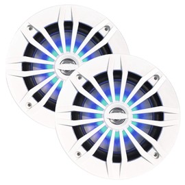 4 x EnrockMarine 6.5" 2-Way 180W Marine Loudspeakers feat. Blue LED Light Flashing with Music (White), Enrock Marine-Grade 50Ft. 16-Gauge Tinned Speaker Wire