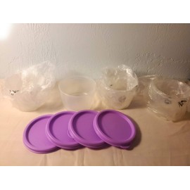 Tupperware Lunch 4 oz Snack Cups Storage Containers, Set of 3 with Clear Bowls & Purple Seals