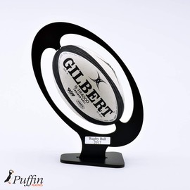 Puffin Plastics Rugby Ball Display Plinth - BLACK (With Free Inscription Plaque)