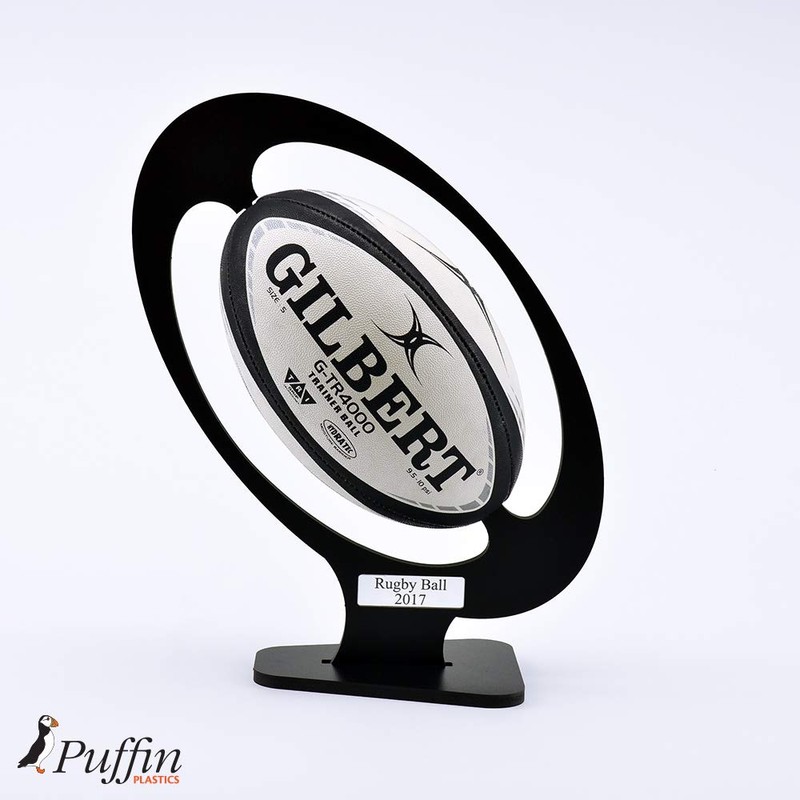 Puffin Plastics Rugby Ball Display Plinth - BLACK (With Free