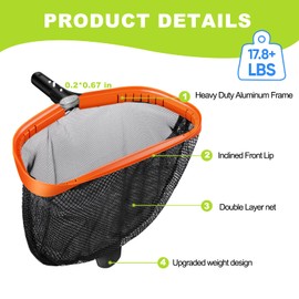 WXFANA Pool Net, Pool Skimmer Net with Double-Layer Netting Bag, Aluminum Frame, Deep Nylon Net, Large Capacity Pool Cleaning Net, Leaf Skimmer Rake Net for Above Ground & In-ground Pools (No Pole)