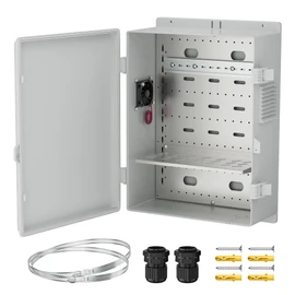 Joinfworld Vented Outdoor Enclosure Box 18.1x12.6x6.4 Outdoor WiFi Enclosure Waterproof White Nema Electrical Box with Cooling Fan for Electronics