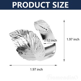 Framendino, Silver Leaf Napkin Rings Set of 6 Metal Holder for Wedding Anniversary Table Dinner Decor