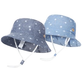GEMVIE - Blue Fishing Hat Children 3 Months - 8 Years Print Pattern Animals Light Blue Sun Hat Anti-UV Foldable Cotton Hat Outdoor Hats Star, 6-12 Months, star, 6-12 months