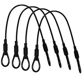 4 Pcs Black 3mm Diameter Braided Steel Safety Lanyard Cable with Rubber Coated and Loops 12" Stainless Steel Wire Rope for Chain Locks, Luggage, Backpacks