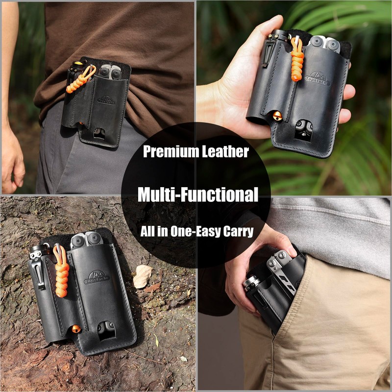 Topstache Leather Multitool Sheath with Belt Clip - Leather Multitool